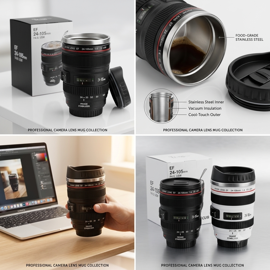 Premium Camera Lens Travel Thermos Mug