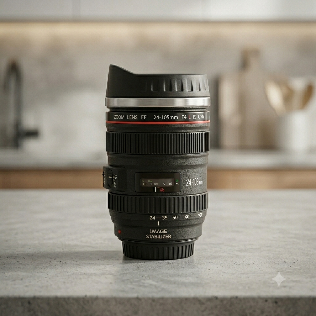 Premium Camera Lens Travel Thermos Mug