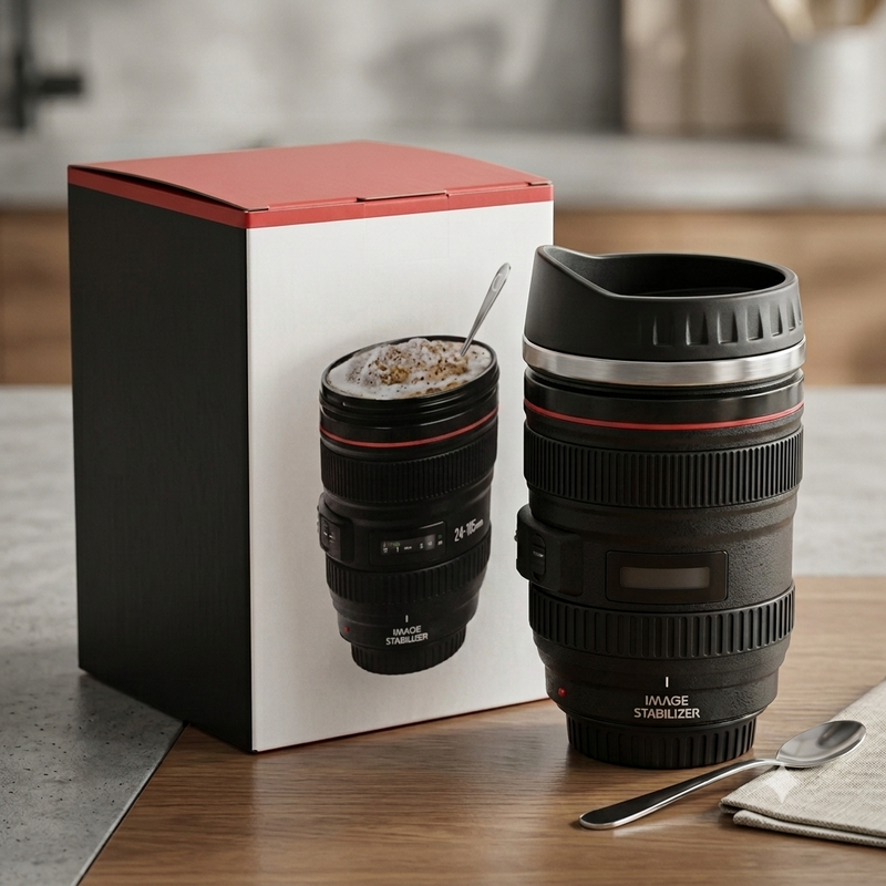 Premium Camera Lens Travel Thermos Mug